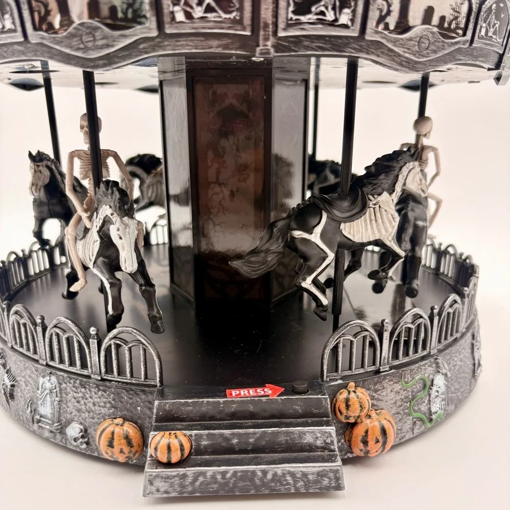 Toil and Trouble Halloween Carousel LED Light Up Rotating Spooky Gothic Decor